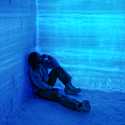 Sylvain Masclin in a blue ice cave in Antarctica